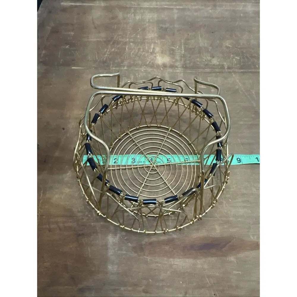 Vtg MCM Expandable Gold Wire Fruit Egg Basket Folding Atomic Style